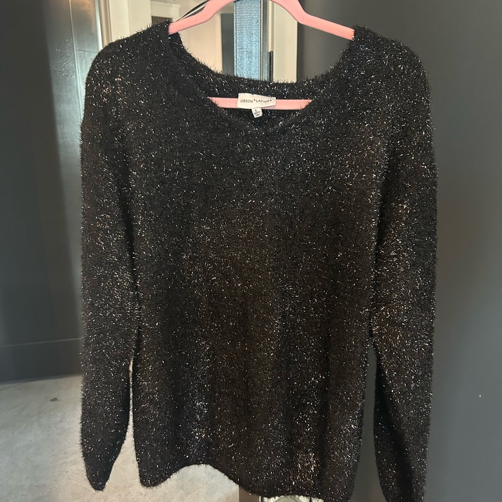 Gibson Latimer Black Sparkle Crewneck Sweater